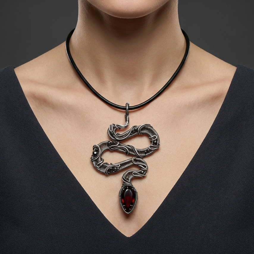 Serpent’s Grace — Garnet Pendant - Image 2