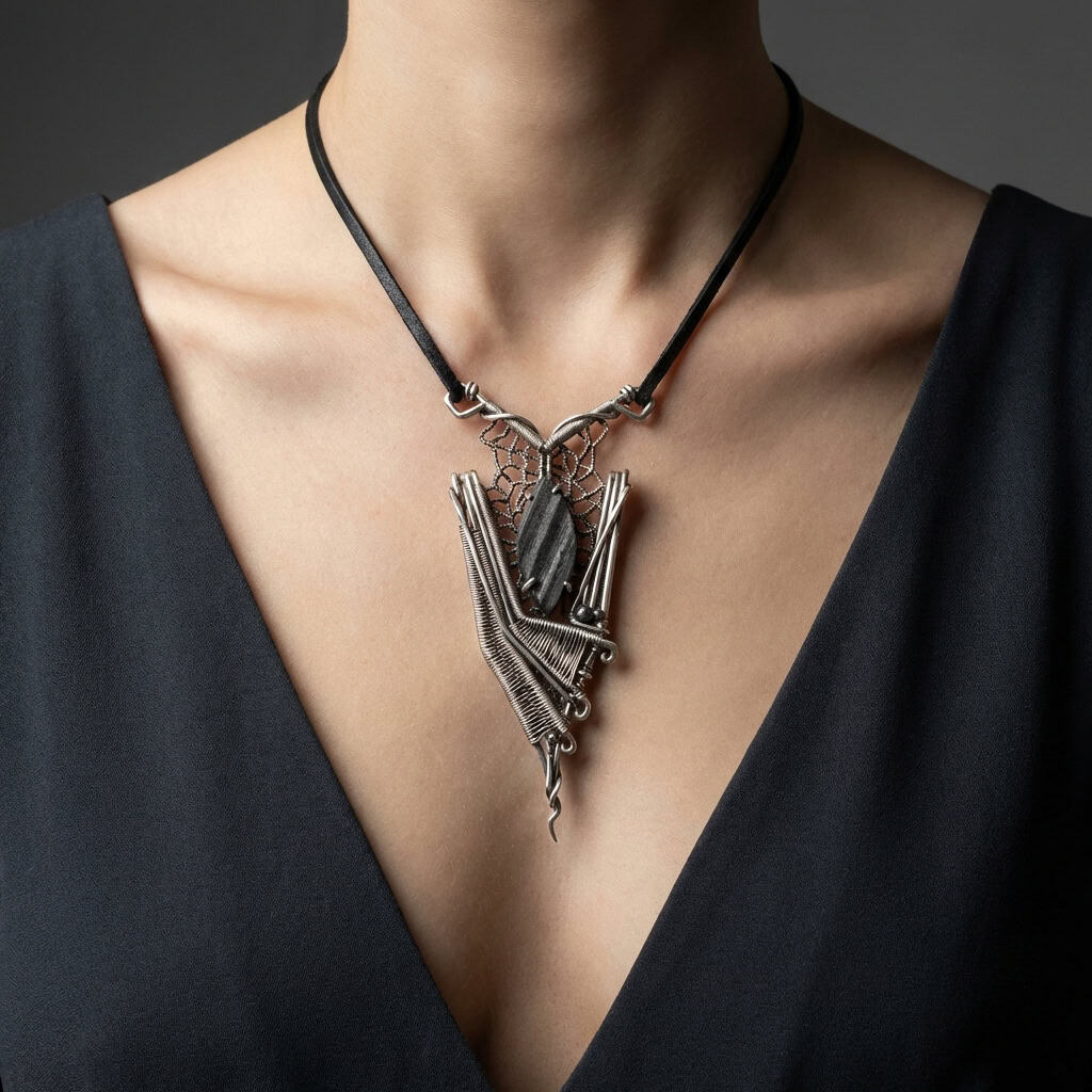 Midnight Bat — Black Tourmaline Pendant - Image 1