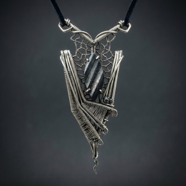 Midnight Bat — Black Tourmaline Pendant