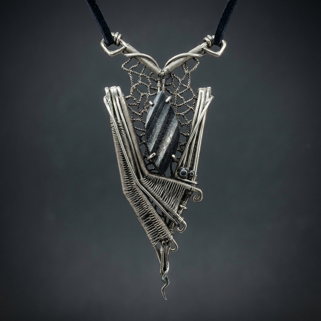 Midnight Bat — Black Tourmaline Pendant - Image 1