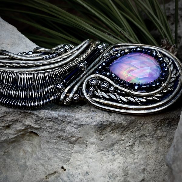 Rosefire Feather — Aurora Opal Pendant - Image 3