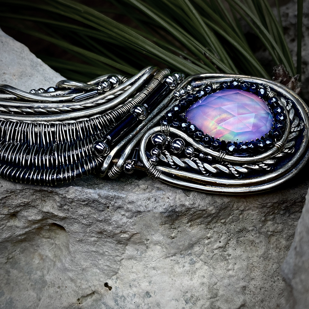 Rosefire Feather — Aurora Opal Pendant - Image 3