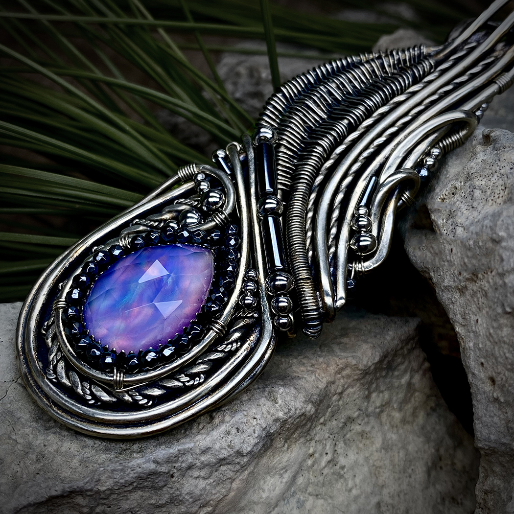 Rosefire Feather — Aurora Opal Pendant - Image 4