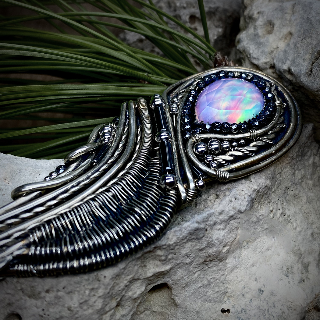 Rosefire Feather — Aurora Opal Pendant - Image 5