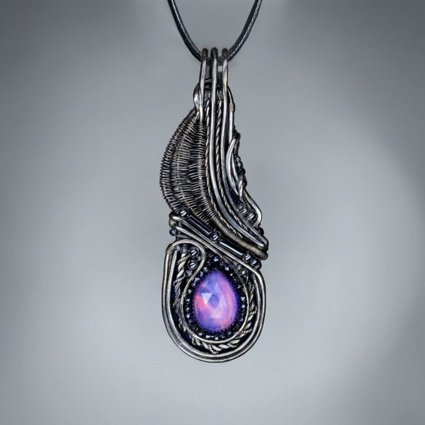 Rosefire Feather — Aurora Opal Pendant