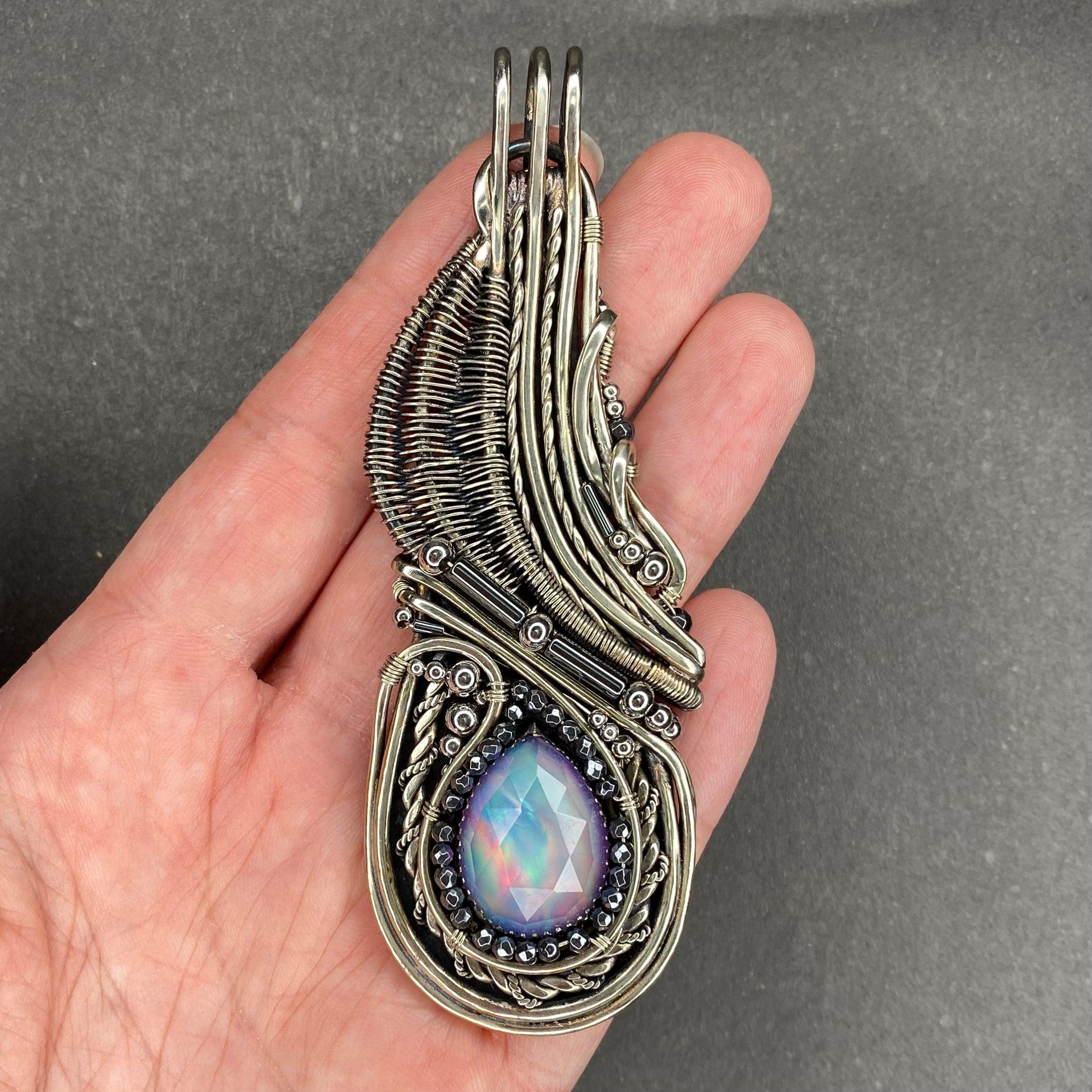 Rosefire Feather — Aurora Opal Pendant - Image 2