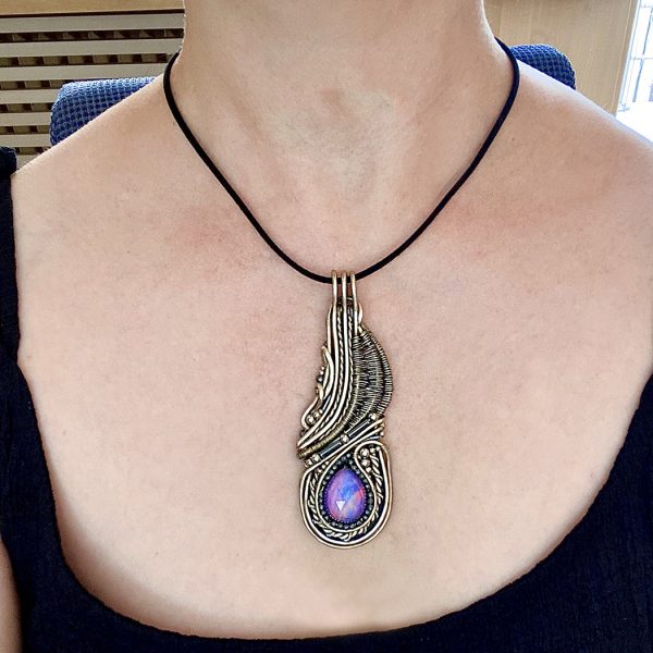 Rosefire Feather — Aurora Opal Pendant - Image 6