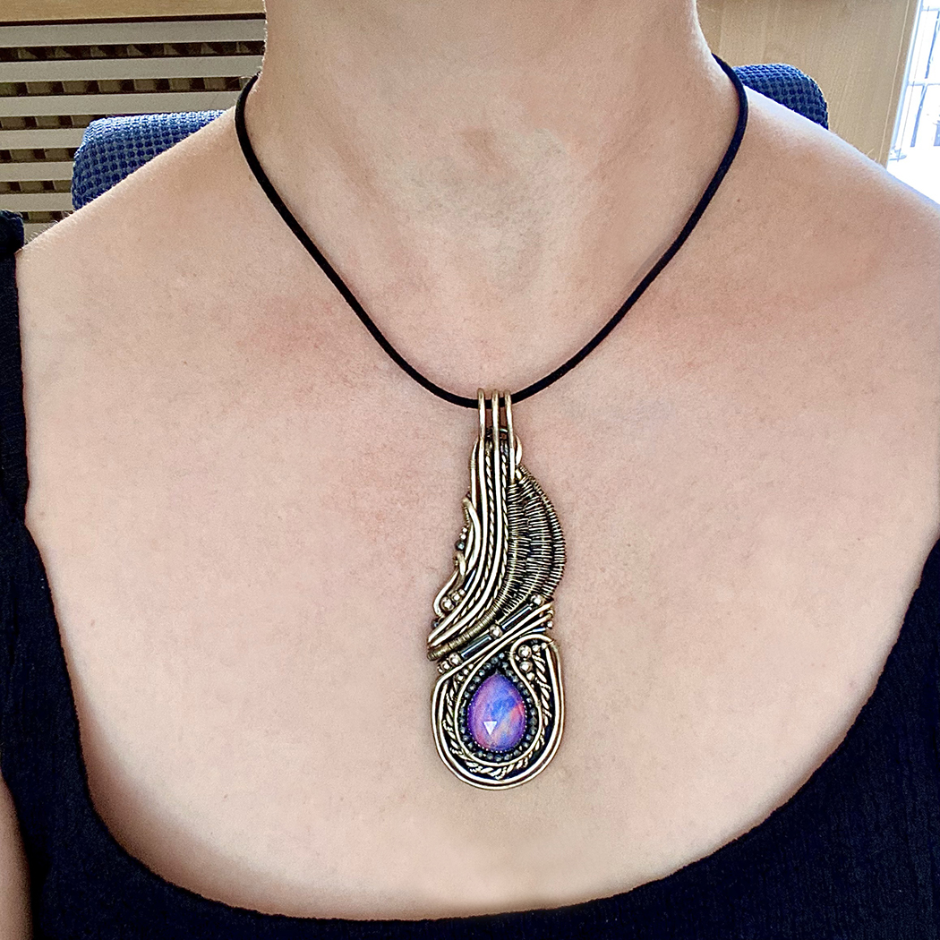 Rosefire Feather — Aurora Opal Pendant - Image 6