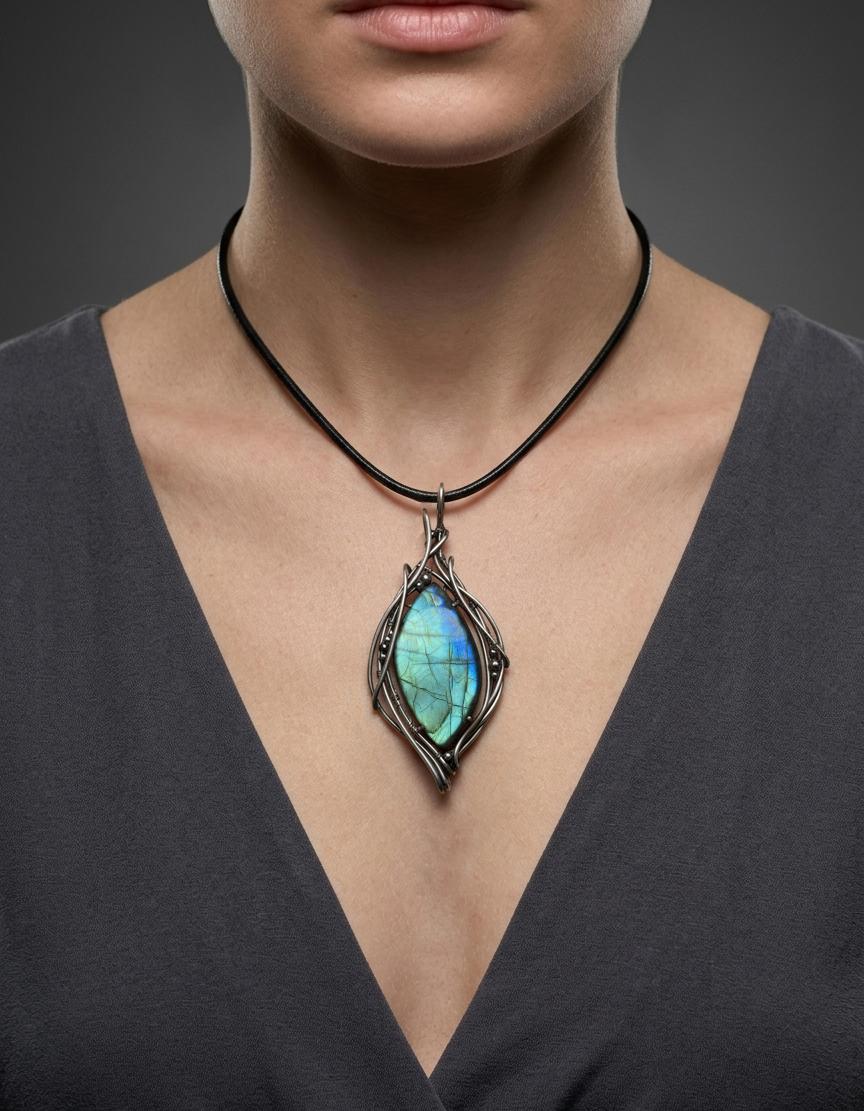 Entwined Leaf — Labradorite Pendant - Image 2