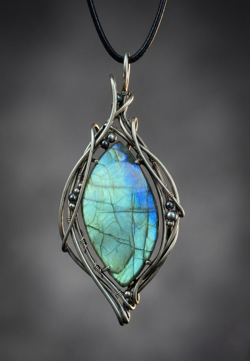 Entwined Leaf — Labradorite Pendant - Image 1